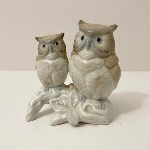 Vintage Porcelain Otagiri Japan Owls Sitting On A Tree Branch Figurine Chipped